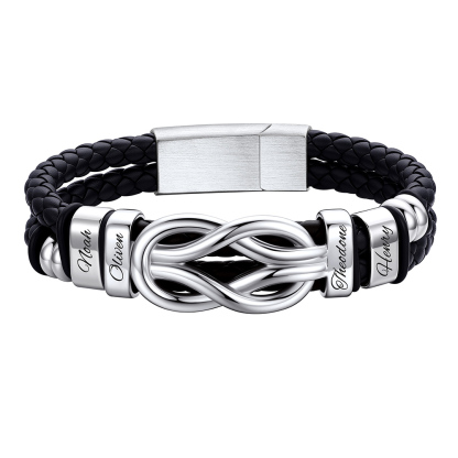 Custom Multi-Name Infinity Knot Leather Bracelet for Men