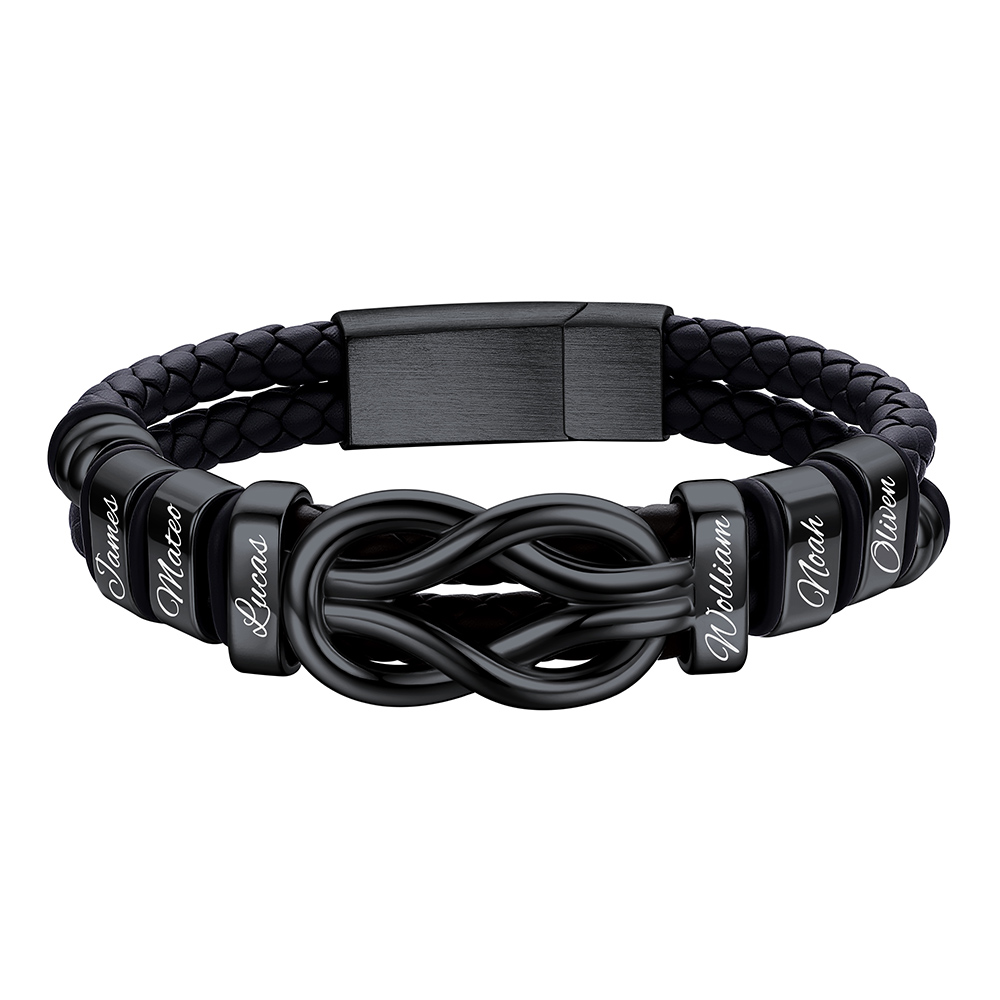 Custom Multi-Name Infinity Knot Leather Bracelet for Men