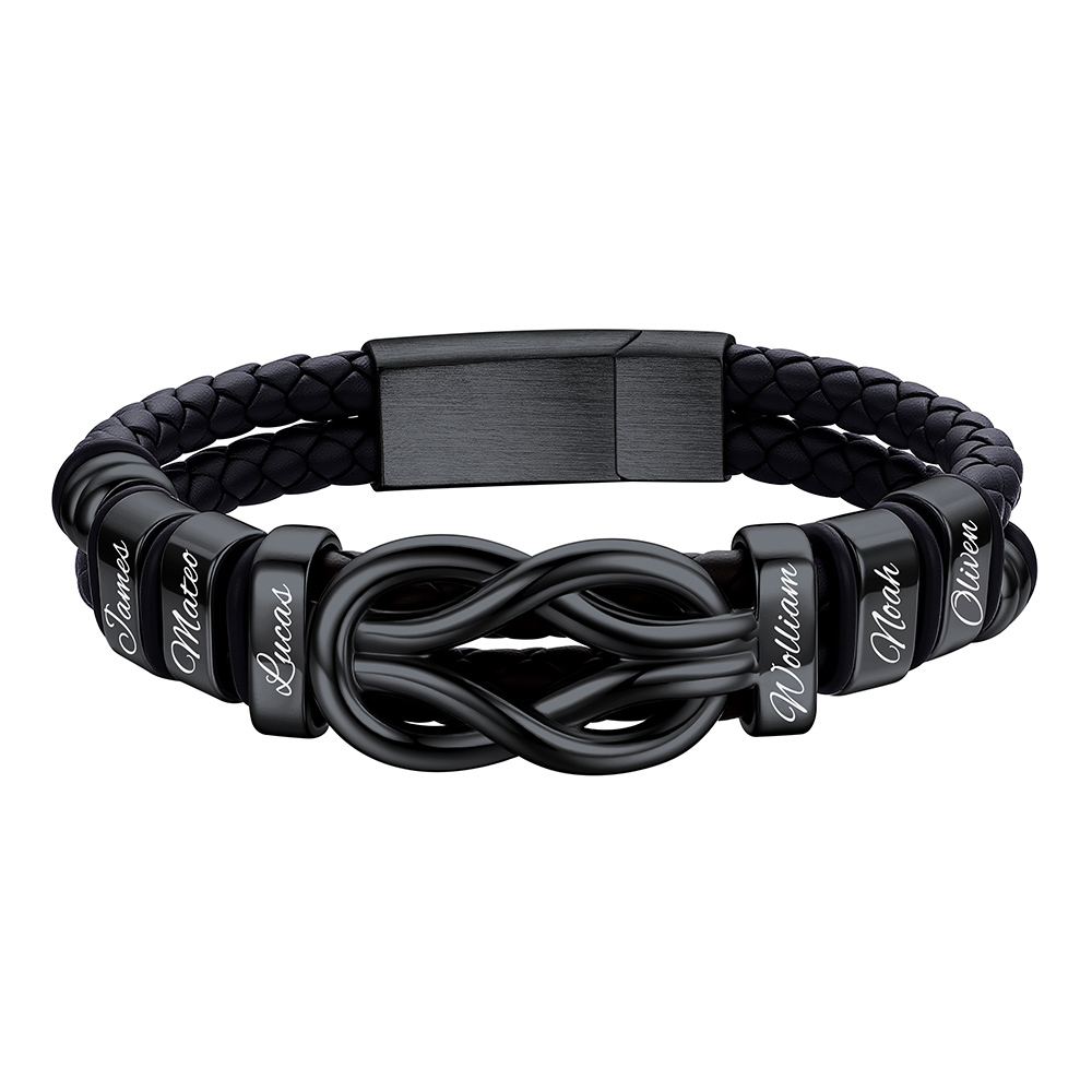 Custom Multi-Name Infinity Knot Leather Bracelet for Men