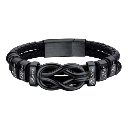 Custom Multi-Name Infinity Knot Leather Bracelet for Men