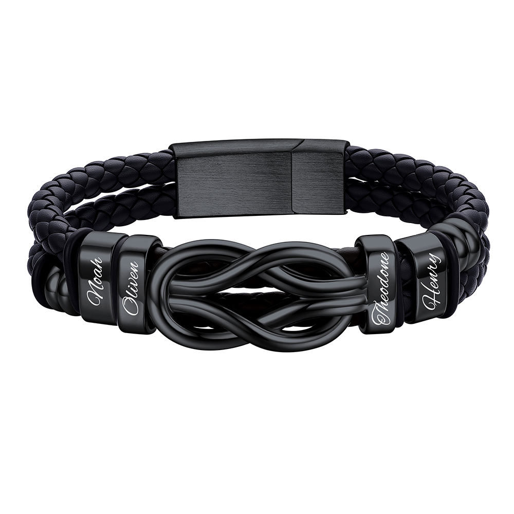 Custom Multi-Name Infinity Knot Leather Bracelet for Men