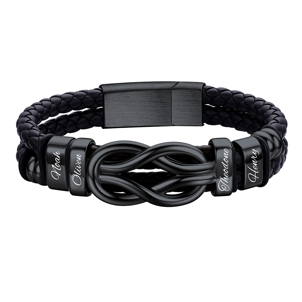Custom Multi-Name Infinity Knot Leather Bracelet for Men