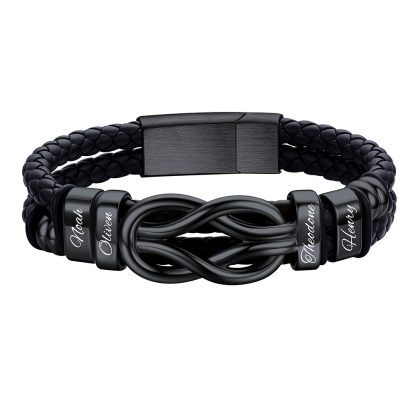 Custom Multi-Name Infinity Knot Leather Bracelet for Men