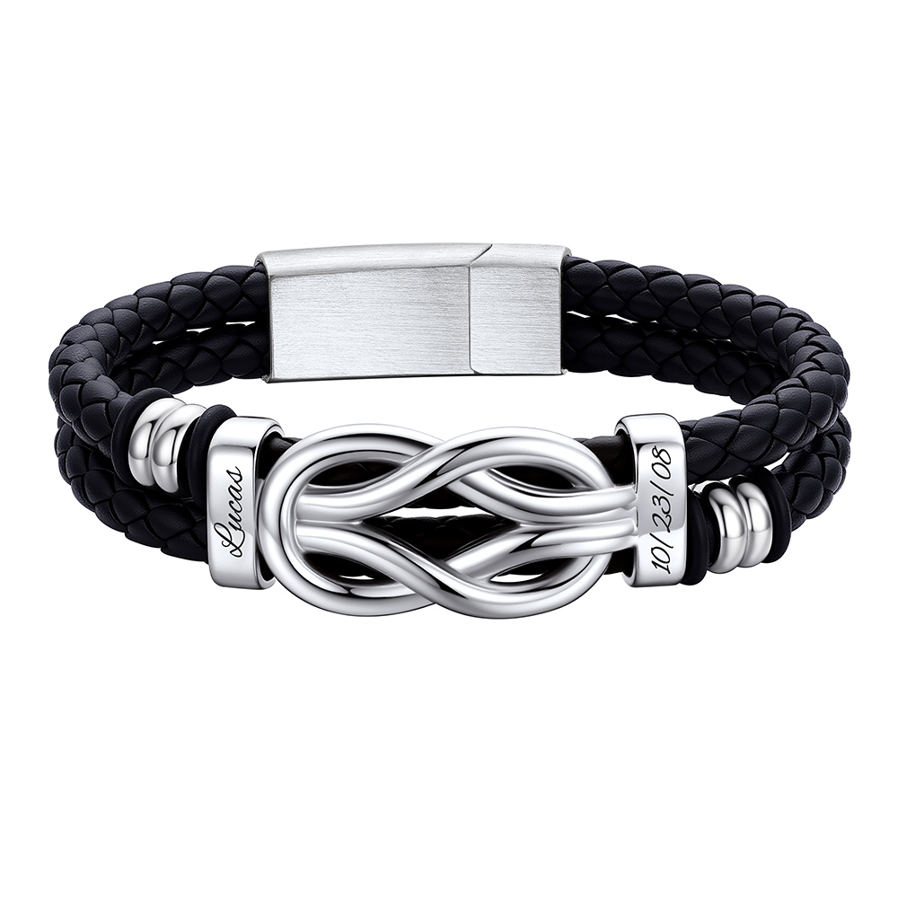 Custom Multi-Name Infinity Knot Leather Bracelet for Men