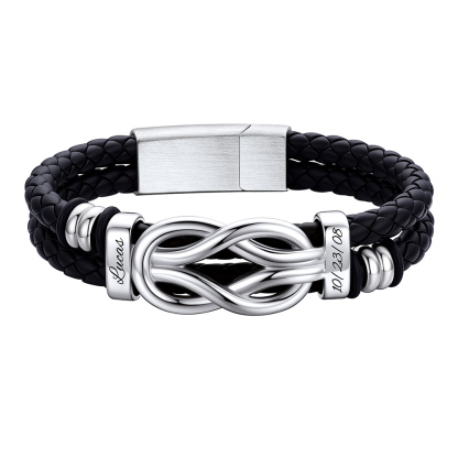 Custom Multi-Name Infinity Knot Leather Bracelet for Men
