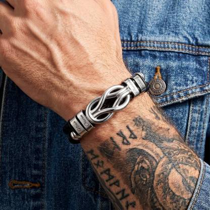 Custom Multi-Name Infinity Knot Leather Bracelet for Men
