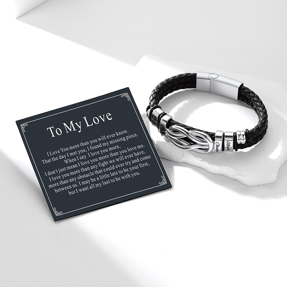 Custom Multi-Name Infinity Knot Leather Bracelet for Men