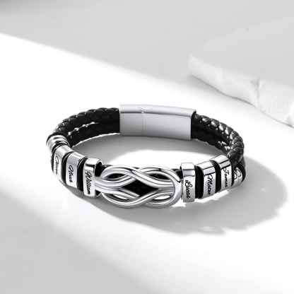 Custom Multi-Name Infinity Knot Leather Bracelet for Men