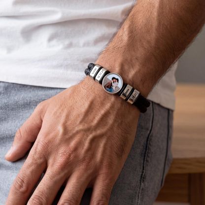 Personalized Multi-Name Photo Double-Layer Leather Bracelet for Men