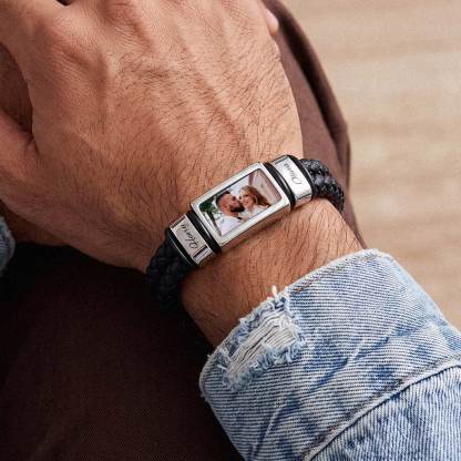 Custom Multi-Name Photo Leather Bracelet for dad