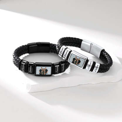 Custom Multi-Name Photo Leather Bracelet for husband