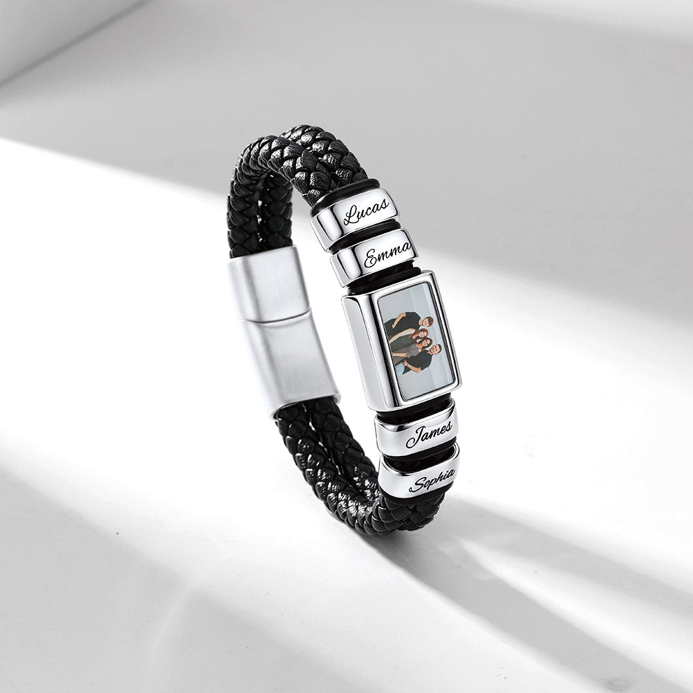 Custom Multi-Name Leather Bracelet for Men with photo