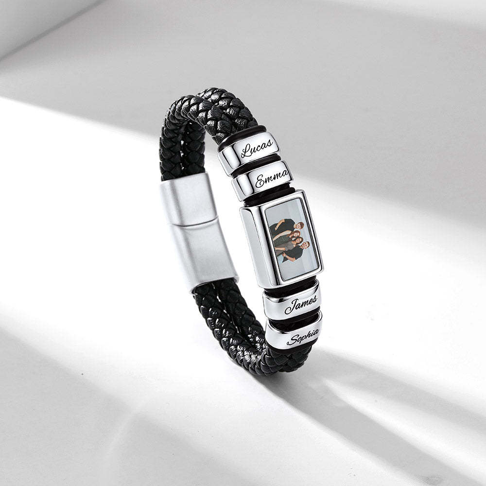 Custom Multi-Name Leather Bracelet for Men with photo