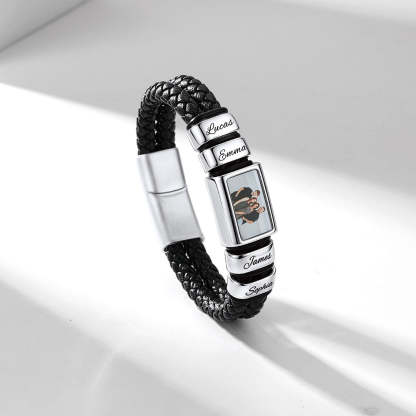 Custom Multi-Name Leather Bracelet for Men with photo