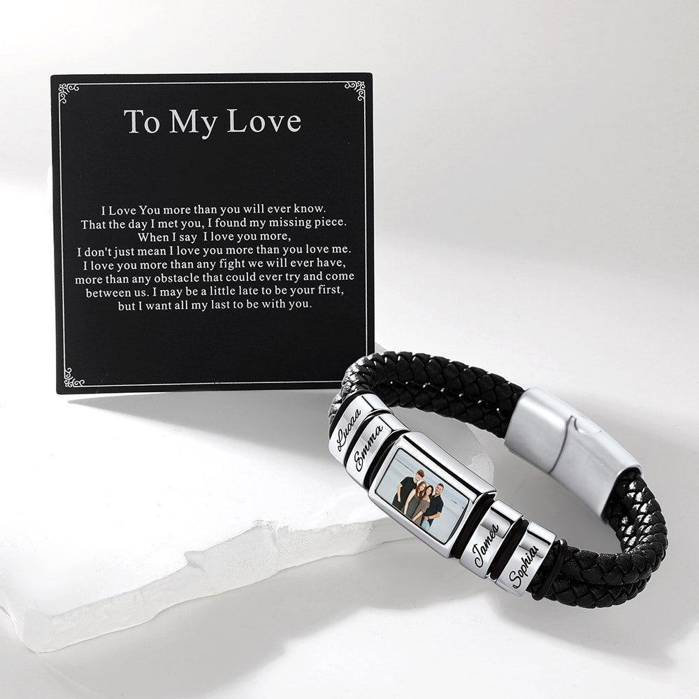 Custom Multi-Name Photo Leather Bracelet gift for Men 