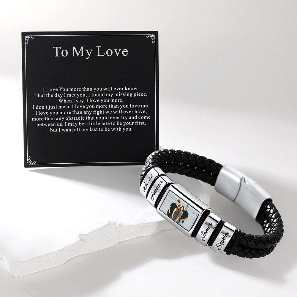 Custom Multi-Name Photo Leather Bracelet gift for Men 