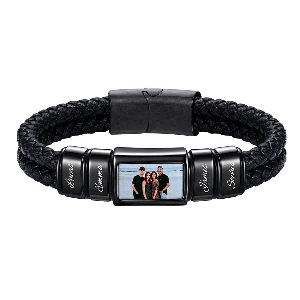 Custom Multi-Name Photo Leather Bracelet for Men birthday gift for him