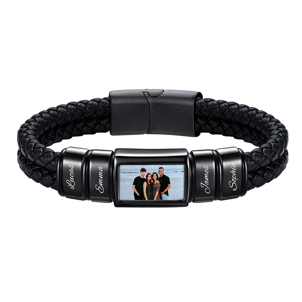 Custom Multi-Name Photo Leather Bracelet for Men birthday gift for him