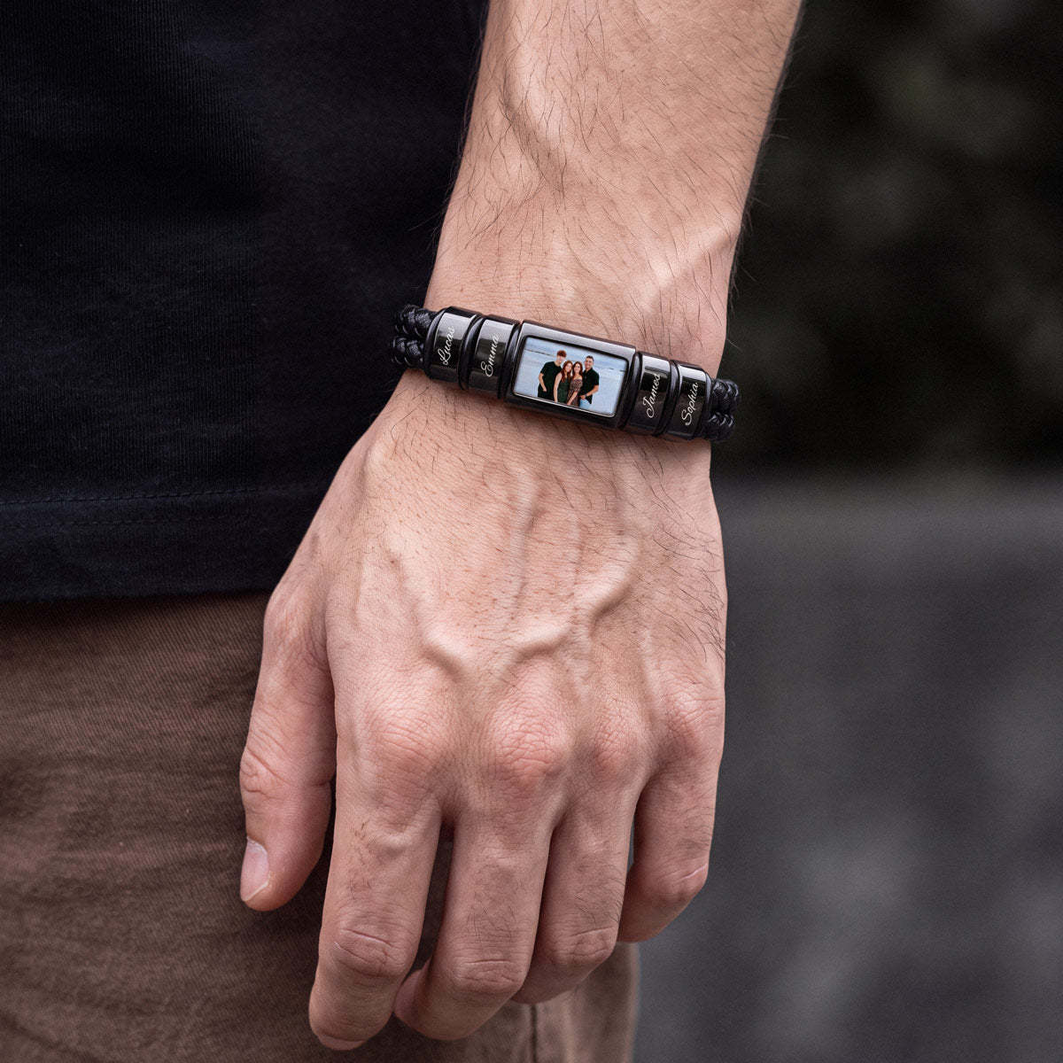 Custom Multi-Name Photo Leather Bracelet for boyfriend