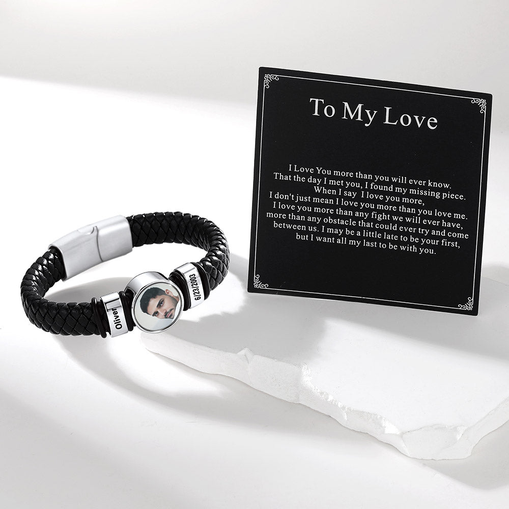 Custom Multi-Name Photo Leather Bracelet Gift For Brother