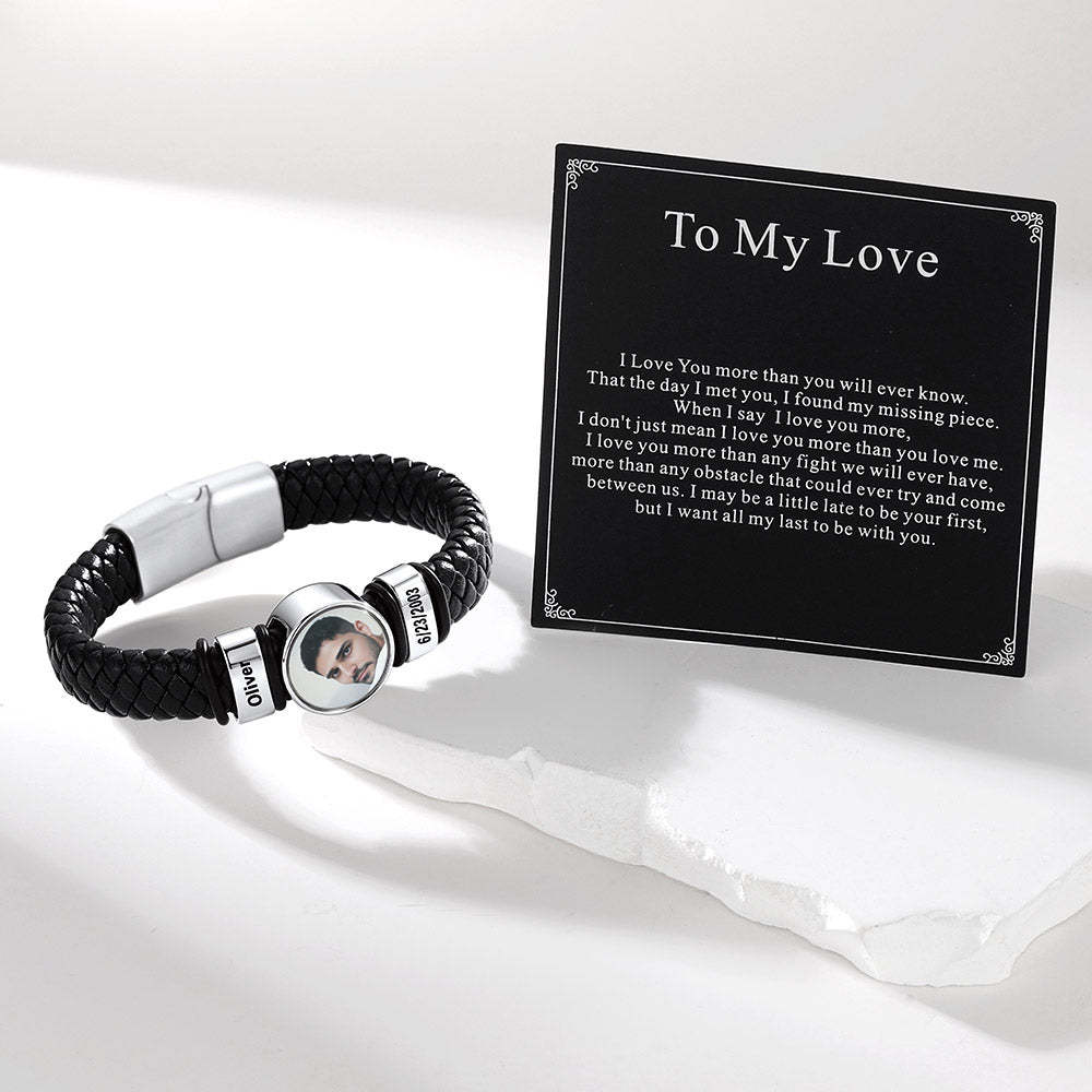 Custom Multi-Name Photo Leather Bracelet Gift For Brother