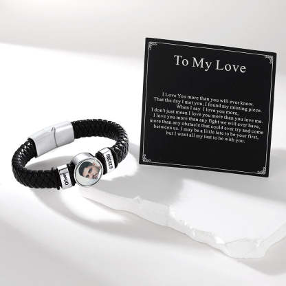 Custom Multi-Name Photo Leather Bracelet Gift For Brother