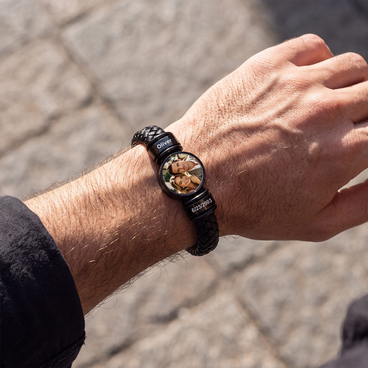 Custom Multi-Name Photo Leather Bracelet for Dad
