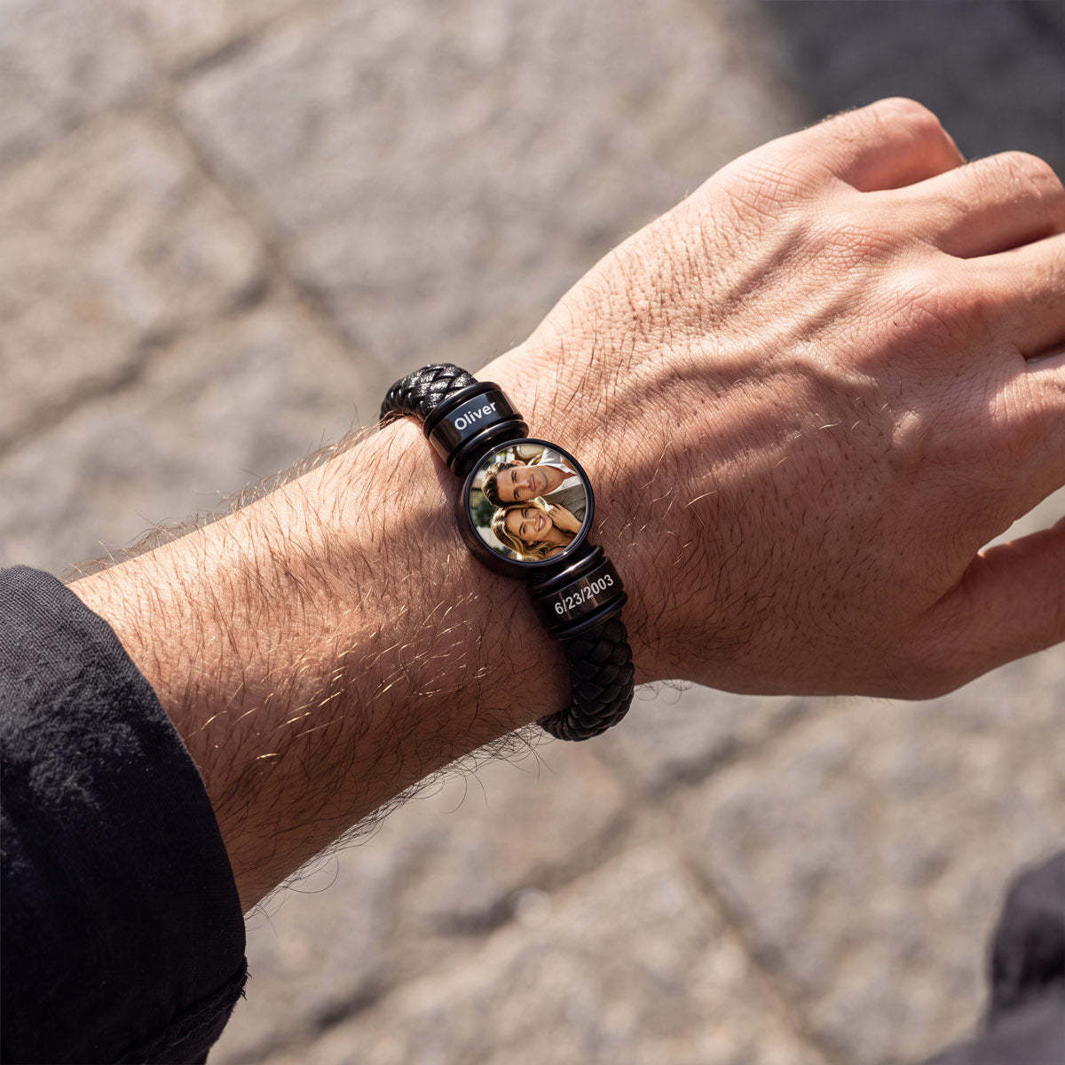 Custom Multi-Name Photo Leather Bracelet for Dad
