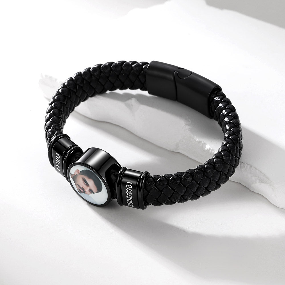 Custom Photo Leather Bracelet for Husband