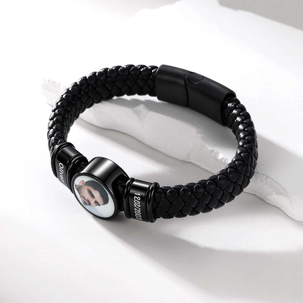 Custom Photo Leather Bracelet for Husband