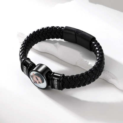 Custom Photo Leather Bracelet for Husband