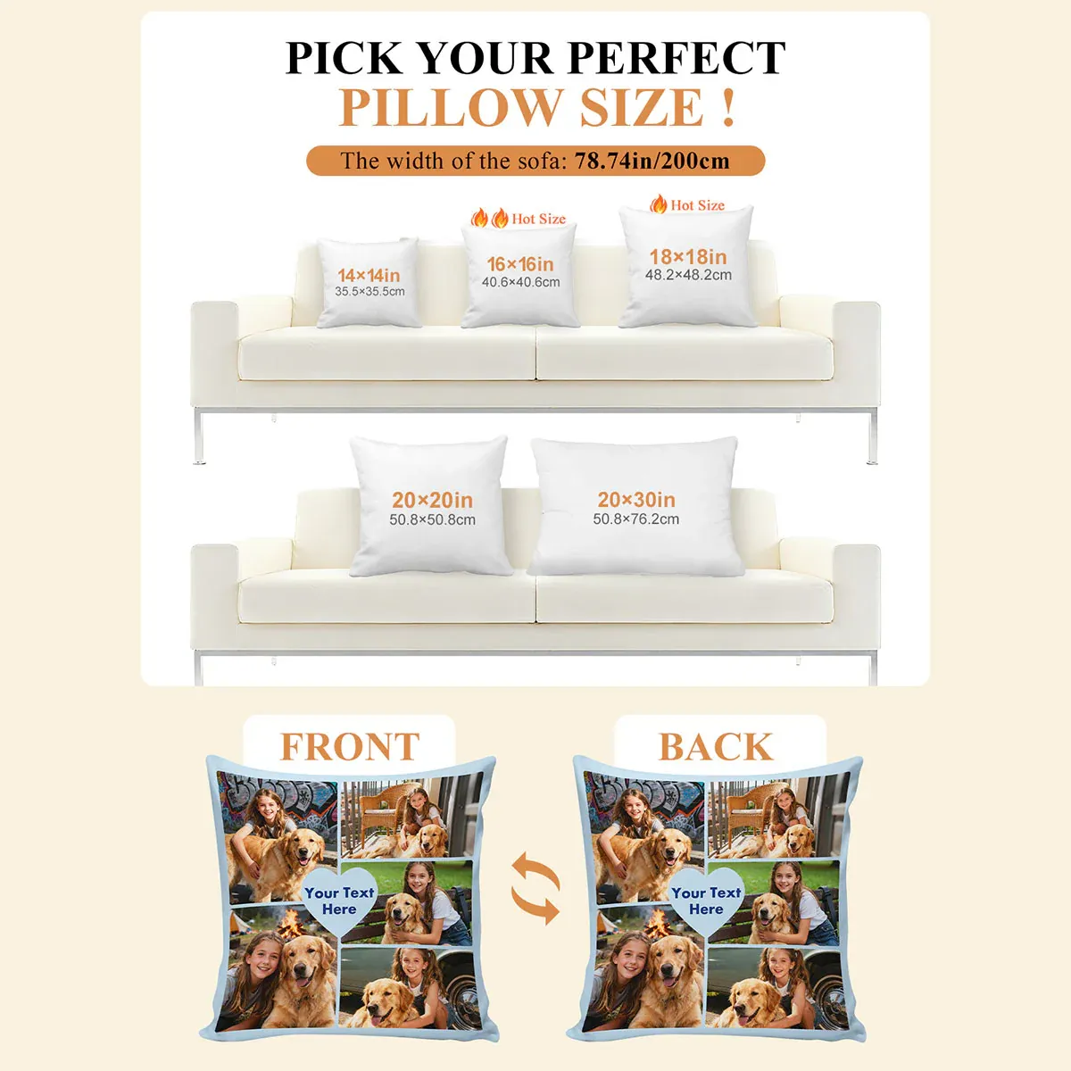 Custom Photo Throw Pillow size