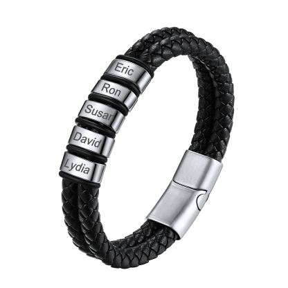Custom Name Beaded Braided Leather Bracelets For Men