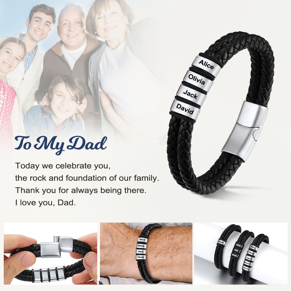 Custom Name Beaded Braided Leather Bracelets For dad