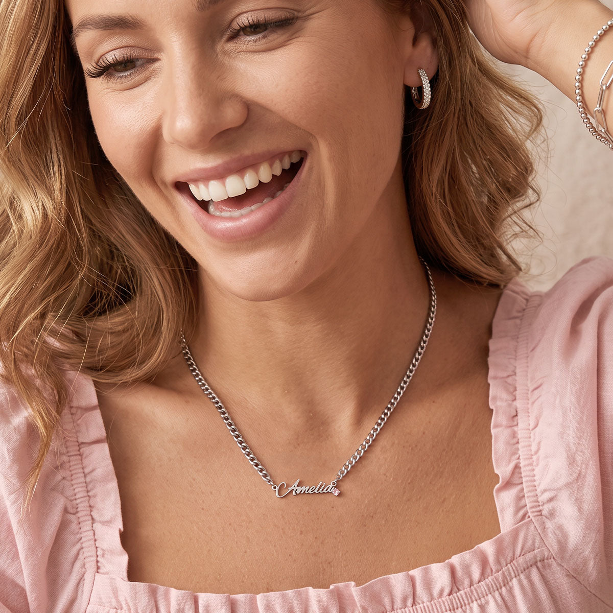 Custom Name Birthstone Chain Necklace for Her
