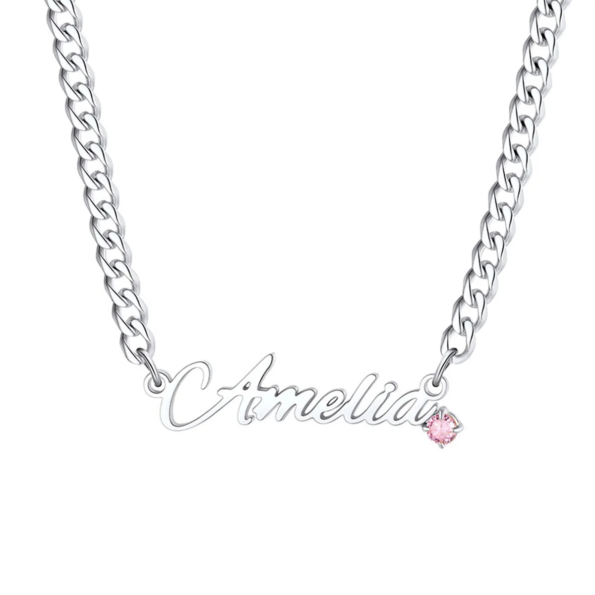 Custom Name Birthstone Chain Necklace for Women