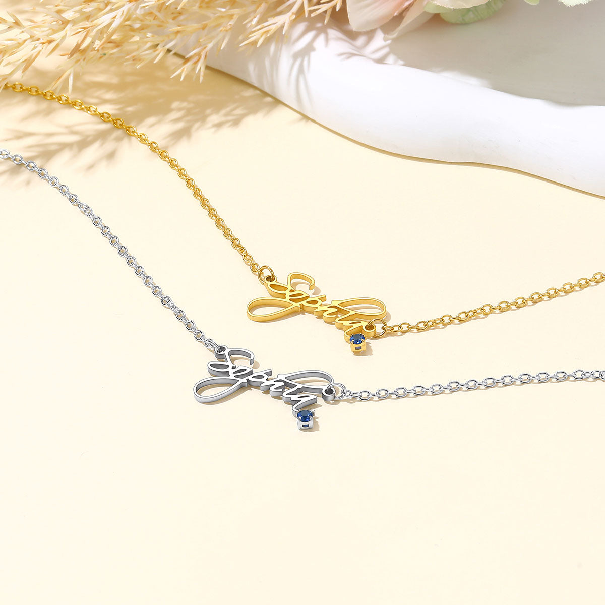 Custom Name Birthstone Oval Link Chain Necklace​ birthday gift
