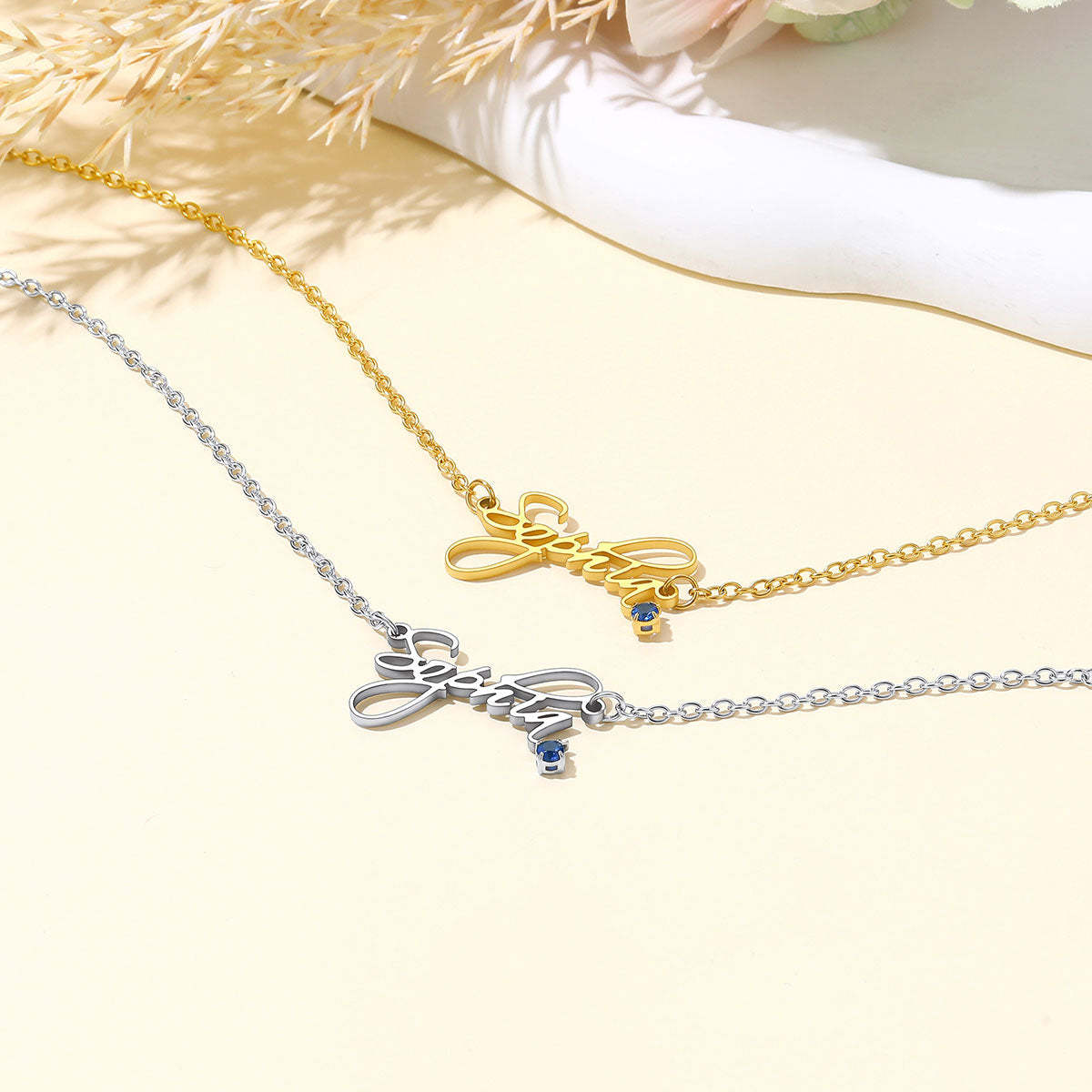 Custom Name Birthstone Oval Link Chain Necklace​ birthday gift