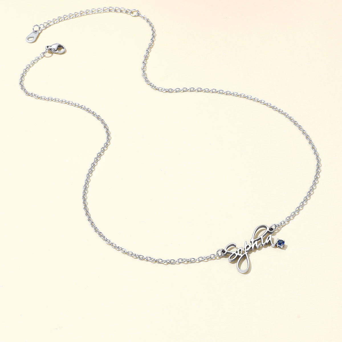 Custom Name Birthstone Oval Link Chain Necklace​ Silver