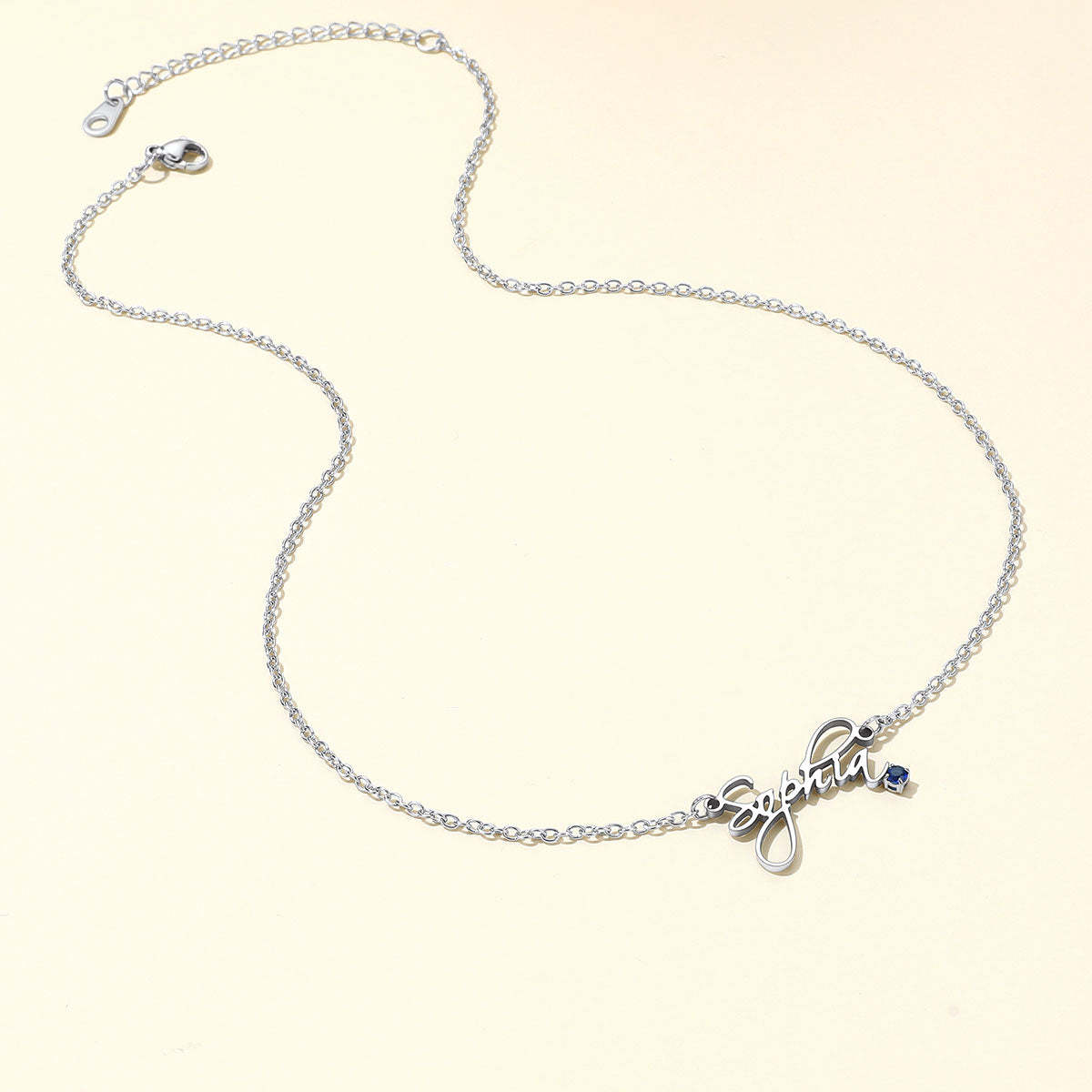 Custom Name Birthstone Oval Link Chain Necklace​ Silver