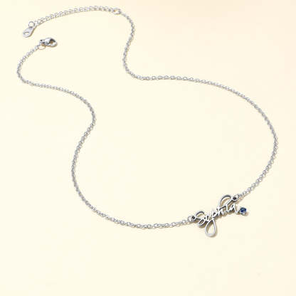 Custom Name Birthstone Oval Link Chain Necklace​ Silver