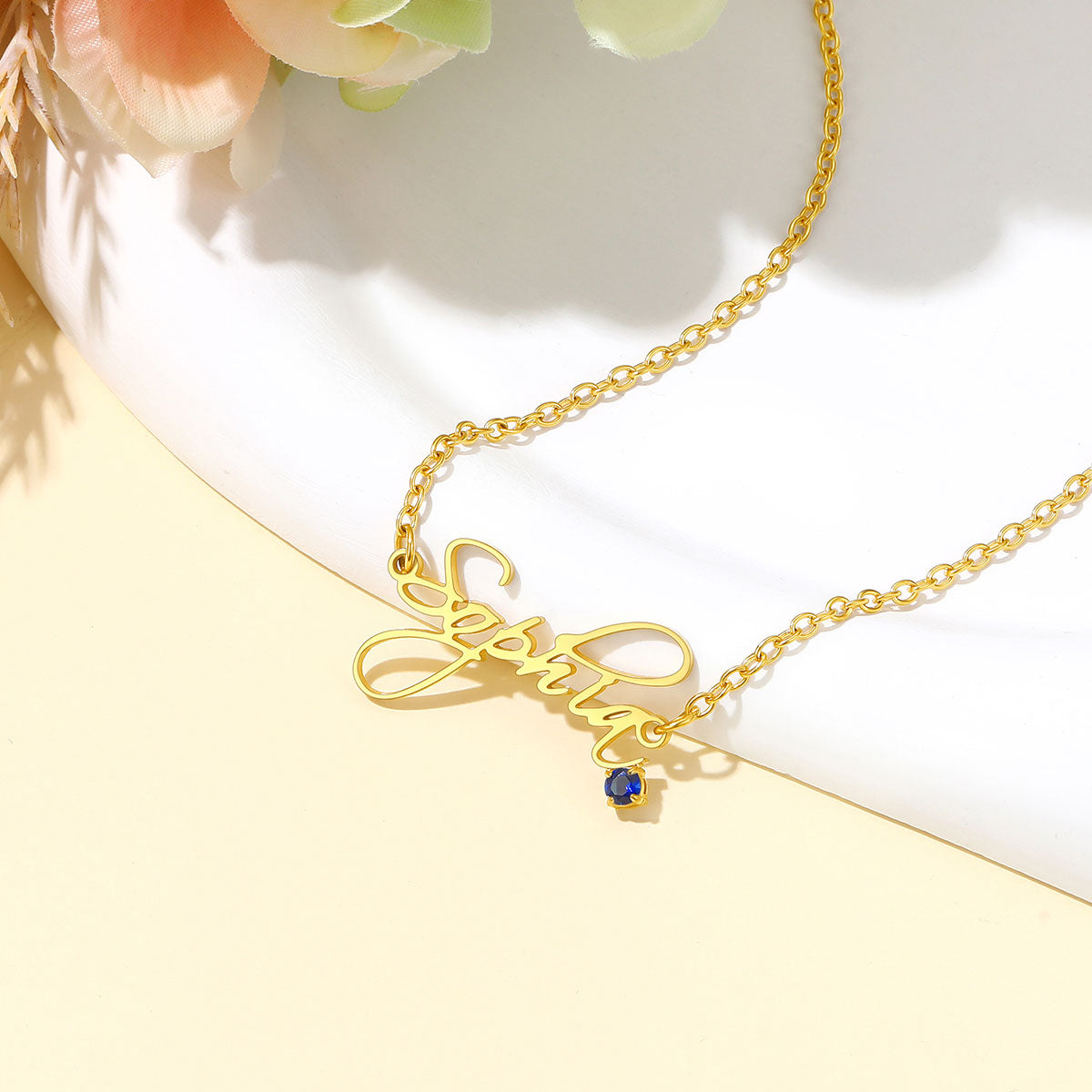 Custom Name Birthstone Oval Link Chain Necklace​ Gold