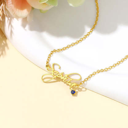 Custom Name Birthstone Oval Link Chain Necklace​ Gold