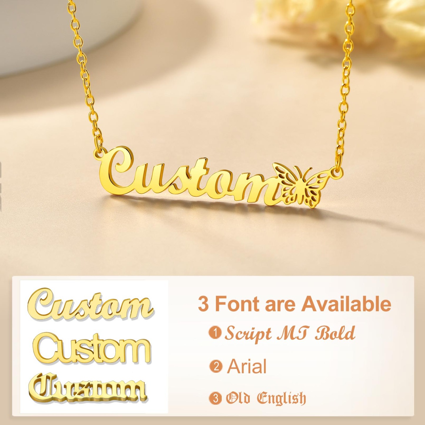 Custom Name Chain Necklace with Butterfly for Women 3 font