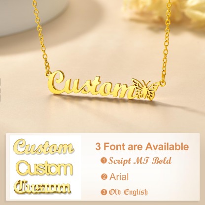 Custom Name Chain Necklace with Butterfly for Women 3 font