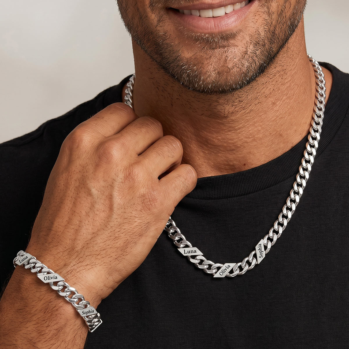 Custom Name Cuban Chain Jewelry Set 7/9/12MM for dad