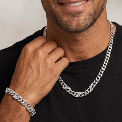Custom Name Cuban Chain Jewelry Set 7/9/12MM for dad