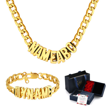 Personalized Name Cuban Bracelet & Necklace Set