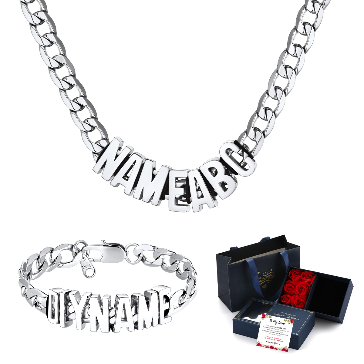 Personalized Name Cuban Bracelet & Necklace Set