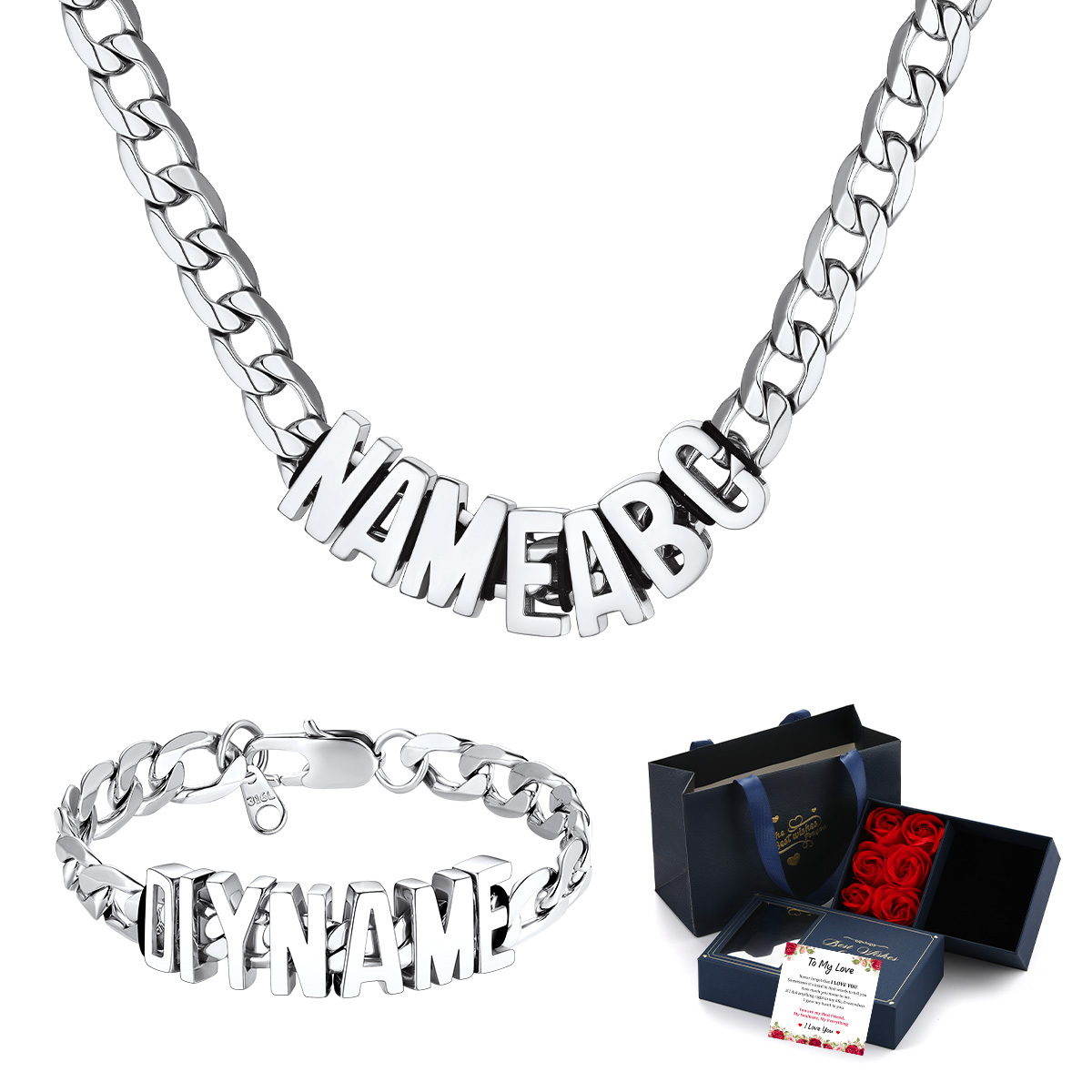 Personalized Name Cuban Bracelet & Necklace Set